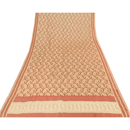Sanskriti Vintage Dupatta Lang Stola Kunstsilke Fersken Håndperlet Vævet Slør