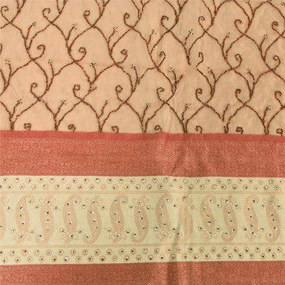 Sanskriti Vintage Dupatta Lang Stola Kunstsilke Fersken Håndperlet Vævet Slør