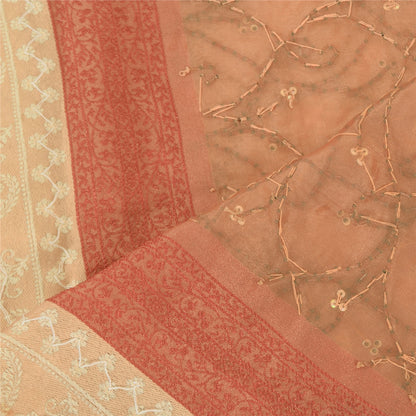 Sanskriti Vintage Dupatta Lang Stola Kunstsilke Fersken Håndperlet Vævet Slør