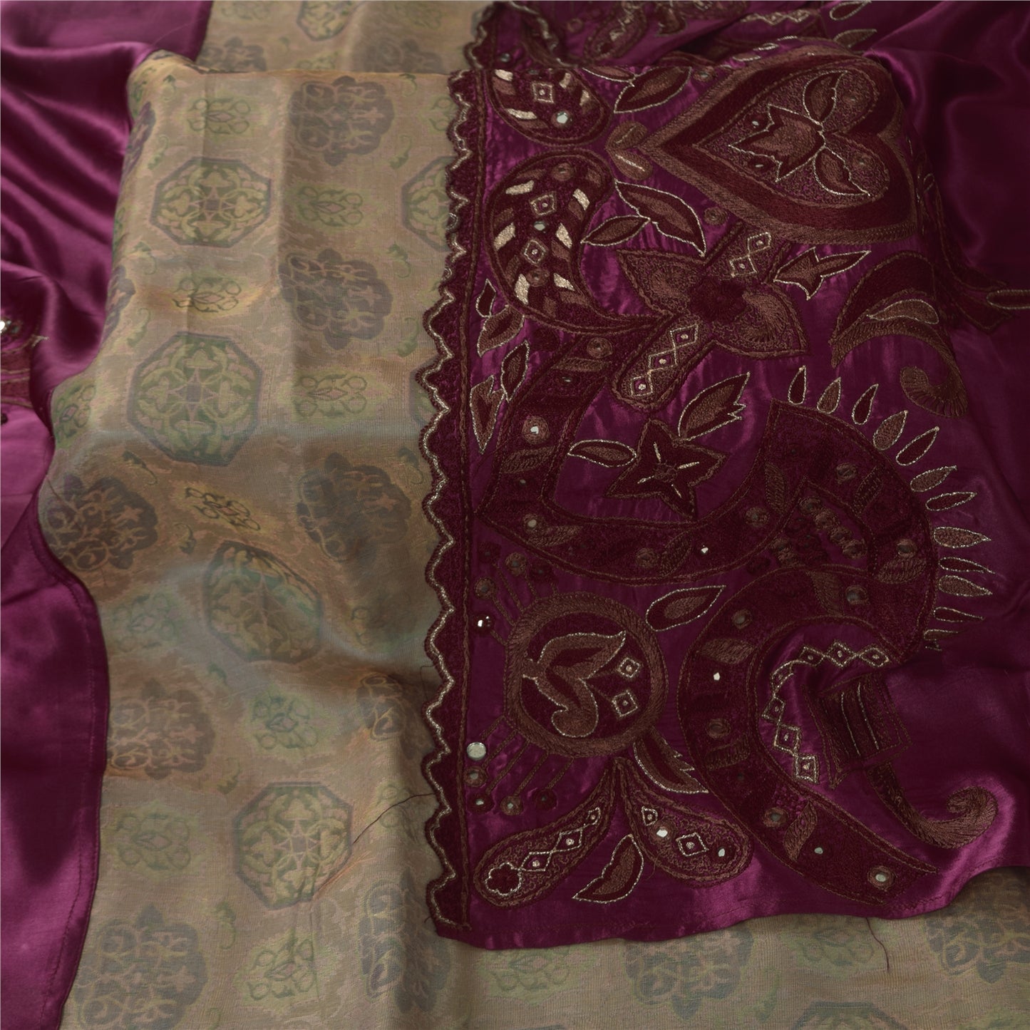 Sanskriti Vintage Dupatta Lang Stola Bomuld Lilla Håndbroderet Vævet Sjal
