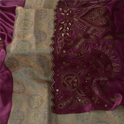 Sanskriti Vintage Dupatta Lang Stola Bomuld Lilla Håndbroderet Vævet Sjal