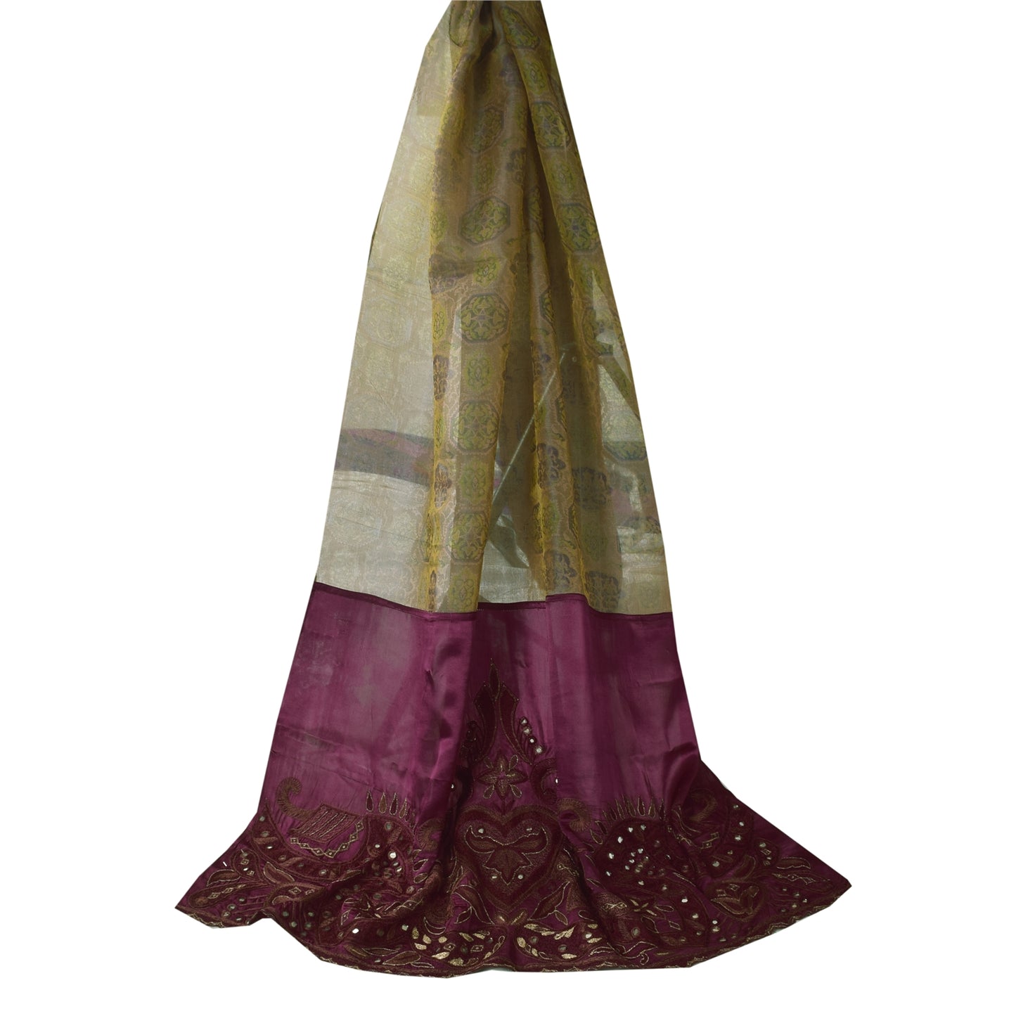 Sanskriti Vintage Dupatta Lang Stola Bomuld Lilla Håndbroderet Vævet Sjal
