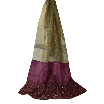 Sanskriti Vintage Dupatta Lang Stola Bomuld Lilla Håndbroderet Vævet Sjal
