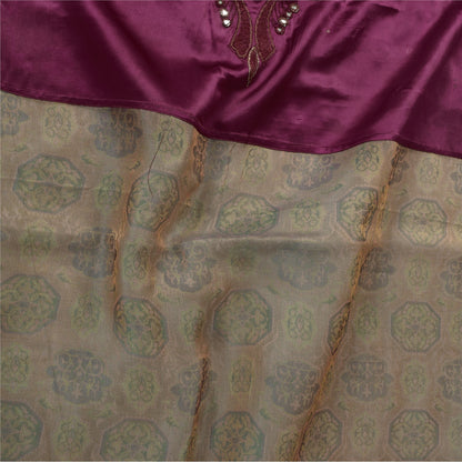 Sanskriti Vintage Dupatta Lang Stola Bomuld Lilla Håndbroderet Vævet Sjal