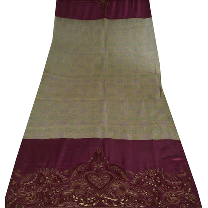 Sanskriti Vintage Dupatta Lang Stola Bomuld Lilla Håndbroderet Vævet Sjal