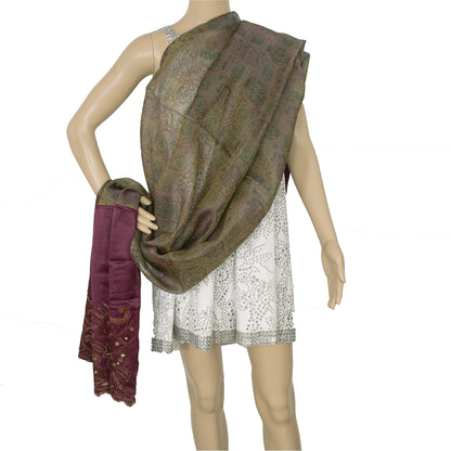 Sanskriti Vintage Dupatta Lang Stola Bomuld Lilla Håndbroderet Vævet Sjal