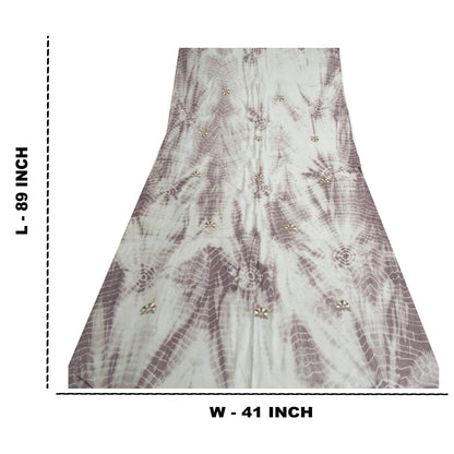 Sanskriti Vintage Dupatta Long Stole Pure Silk Grey/Brown Handmade Tie & Dye