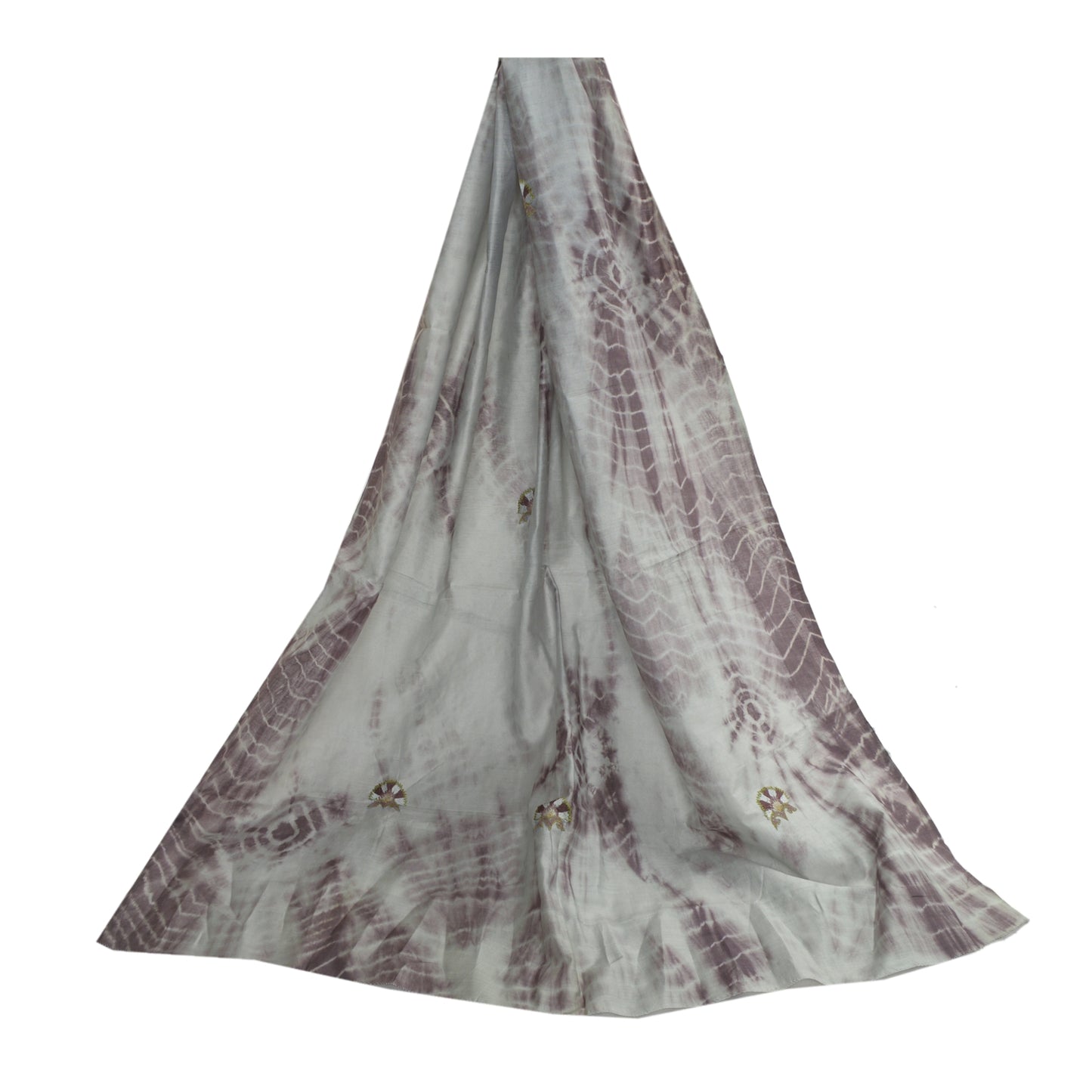 Sanskriti Vintage Dupatta Long Stole Pure Silk Grey/Brown Handmade Tie & Dye