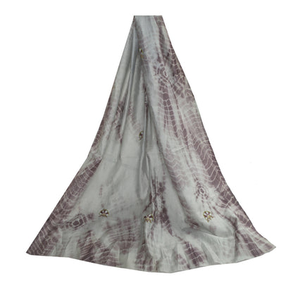 Sanskriti Vintage Dupatta Long Stole Pure Silk Grey/Brown Handmade Tie & Dye