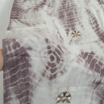 Sanskriti Vintage Dupatta Long Stole Pure Silk Grey/Brown Handmade Tie & Dye