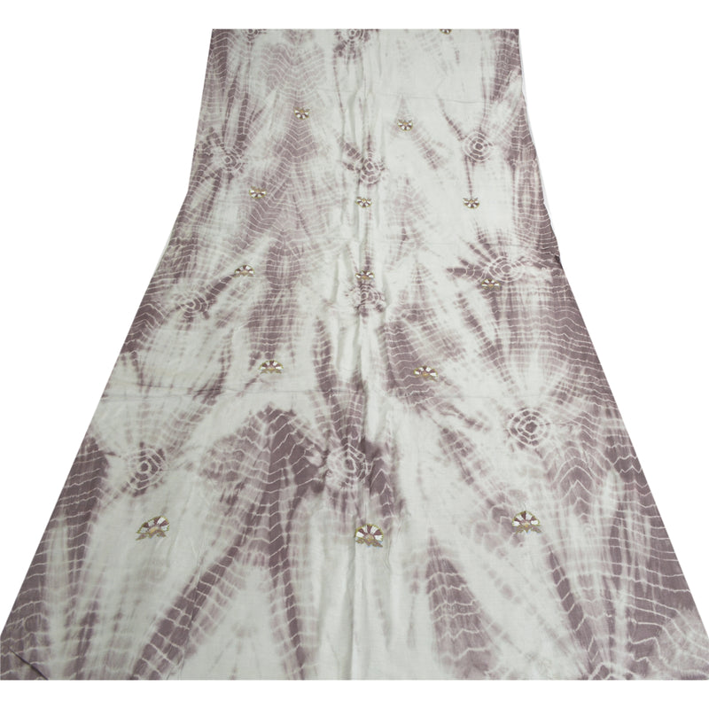 Sanskriti Vintage Dupatta Long Stole Pure Silk Grey/Brown Handmade Tie & Dye