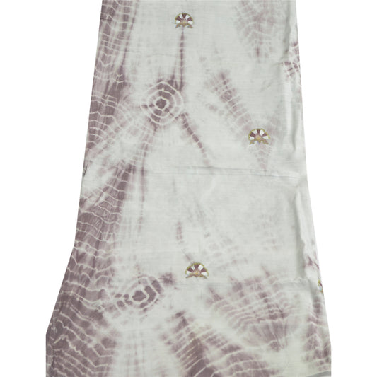 Sanskriti Vintage Dupatta Long Stole Pure Silk Grey/Brown Handmade Tie & Dye