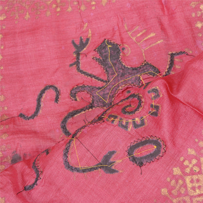Sanskriti Vintage Dupatta Long Stole Pure Silk Cream Beaded, Hand-Block Printed