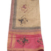 Sanskriti Vintage Dupatta Long Stole Pure Silk Cream Beaded, Hand-Block Printed