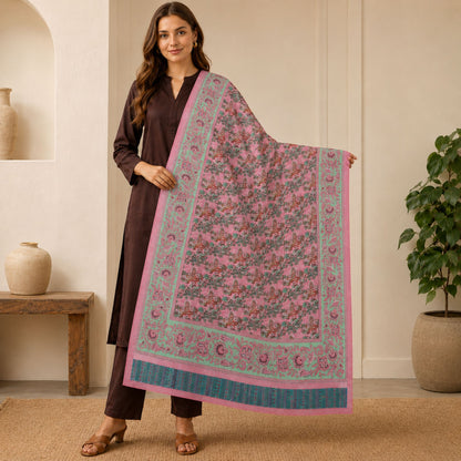 Sanskriti Vintage Digital Print Floral Cotton Dupatta Long Stole Pink Veil Wrap