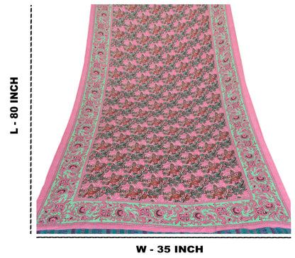 Sanskriti Vintage Digital Print Floral Cotton Dupatta Long Stole Pink Veil Wrap