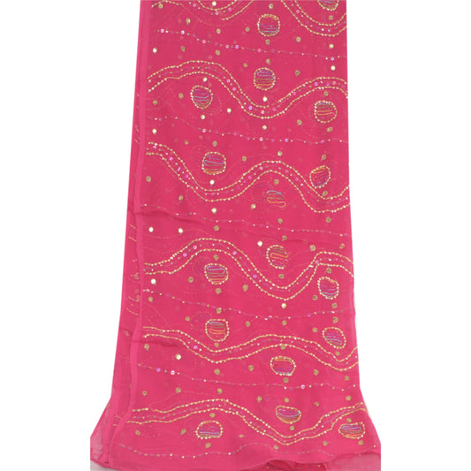 Sanskriti Vintage Dupatta Long Stole Pure Chiffon Silk Pink Hand Beaded Veil