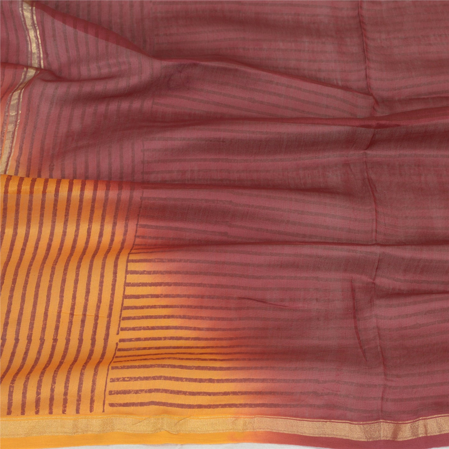 Sanskriti Vintage Dupatta Long Stole Cotton Silk Orange/Dark Red Woven Printed