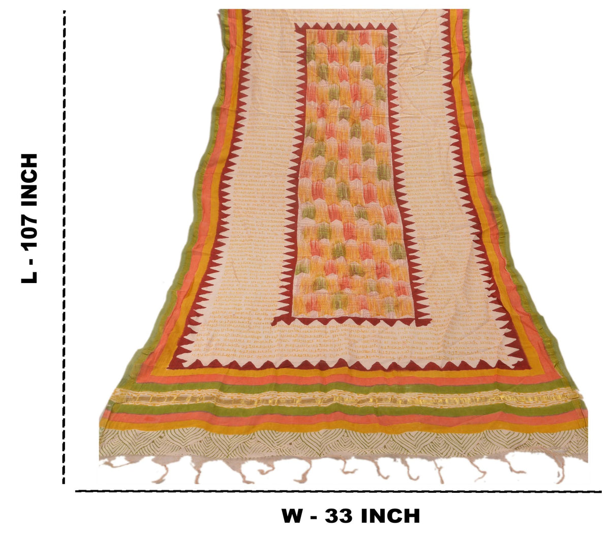 Sanskriti Vintage Hand Block Printed Pure Chanderi Silk Dupatta/Stole Cream Veil