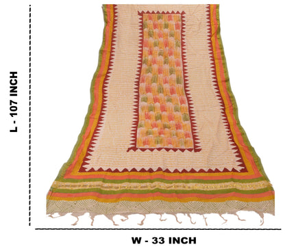 Sanskriti Vintage Hand Block Printed Pure Chanderi Silk Dupatta/Stole Cream Veil