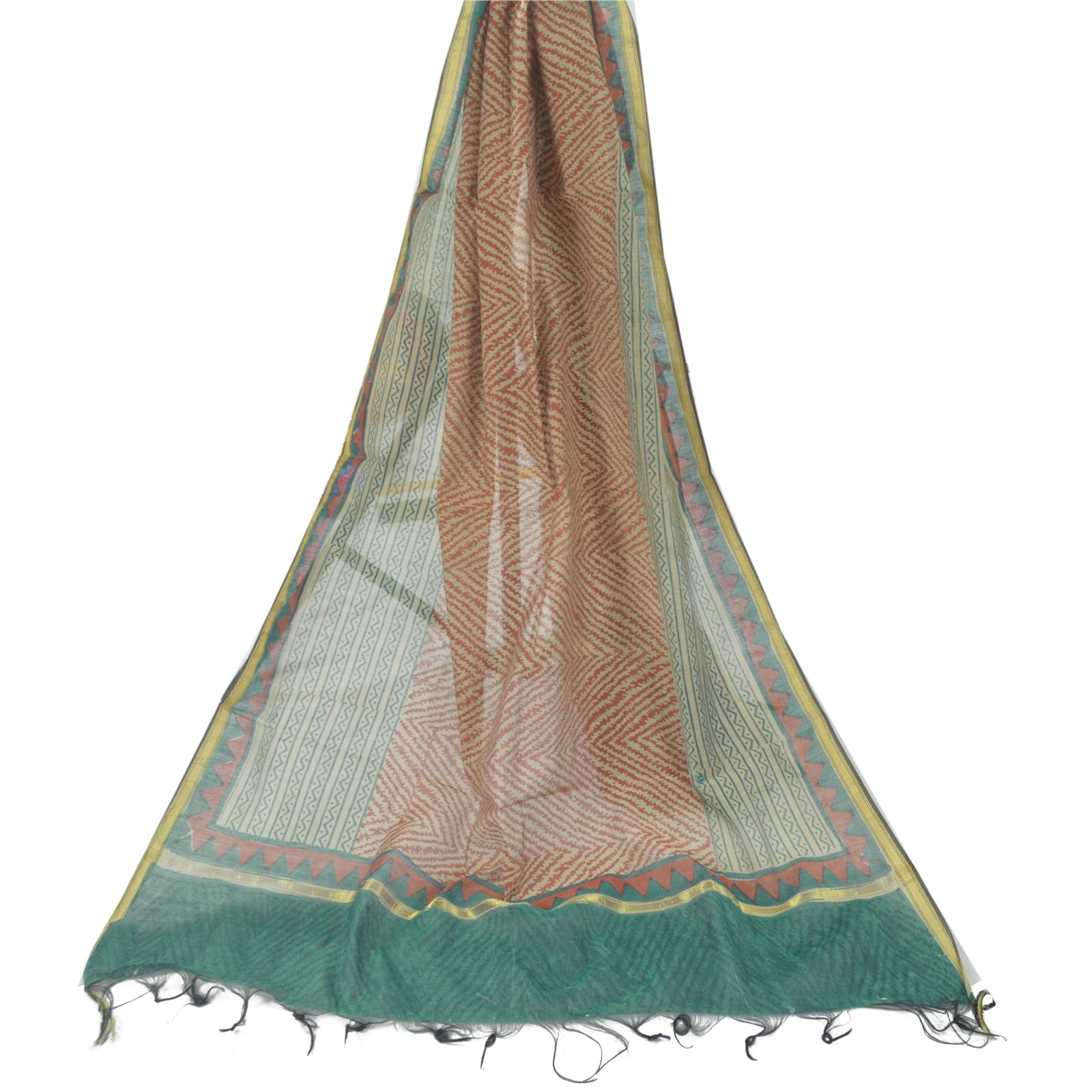 Sanskriti Vintage Dupatta Long Stole Pure Chanderi Silk Hand Block Printed Wrap Hijab
