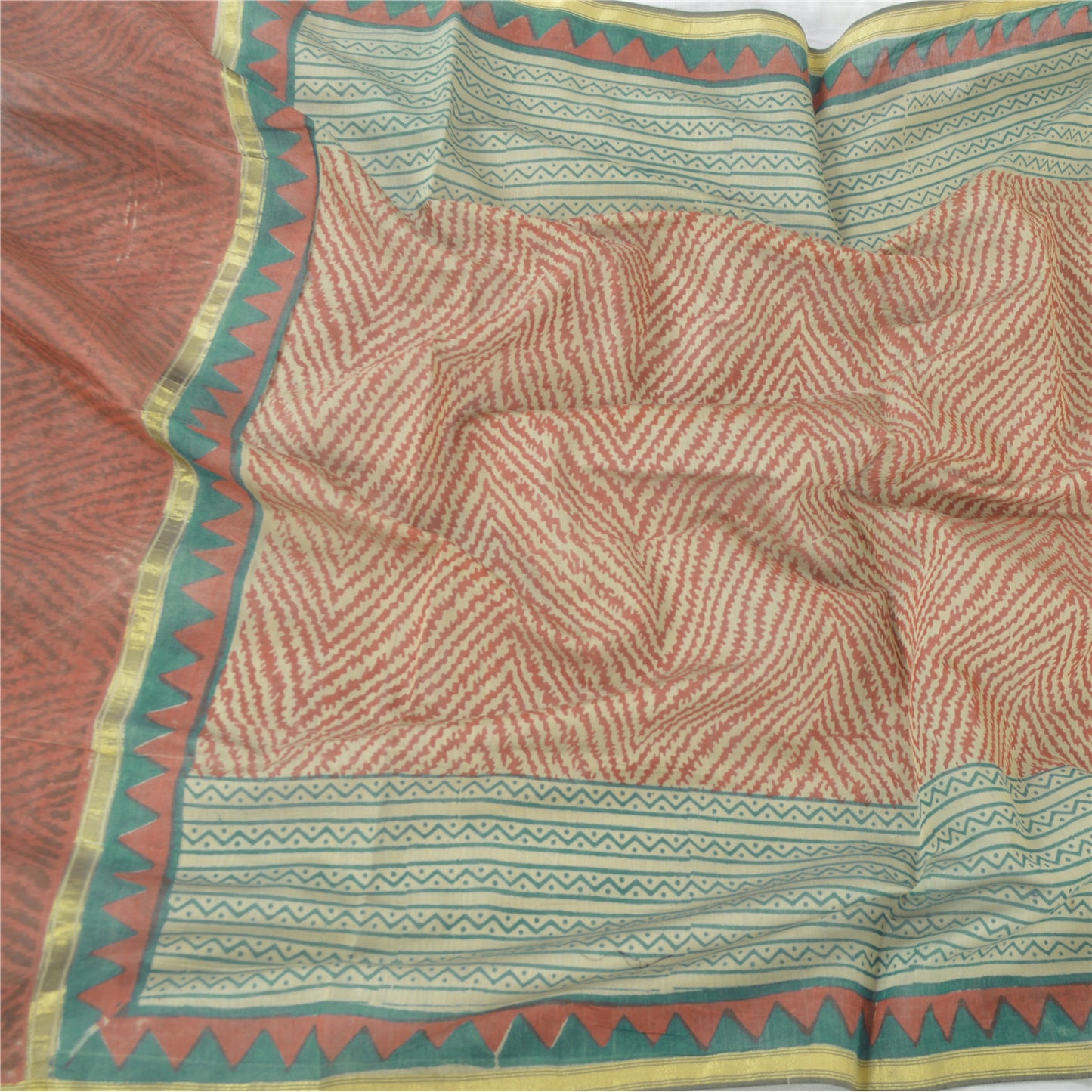 Sanskriti Vintage Dupatta Long Stole Pure Chanderi Silk Hand Block Printed Hijab