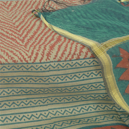 Sanskriti Vintage Dupatta Long Stole Pure Chanderi Silk Block Printed Wrap Hijab