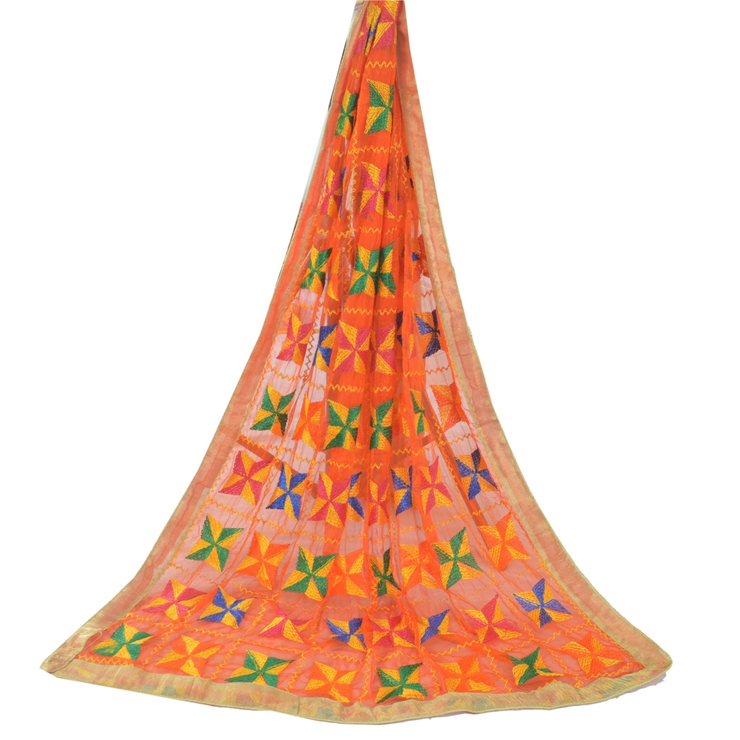 Sanskriti Vintage Dupatta Long Stole Chiffon Embroidered Bagh Phulkari Scarves