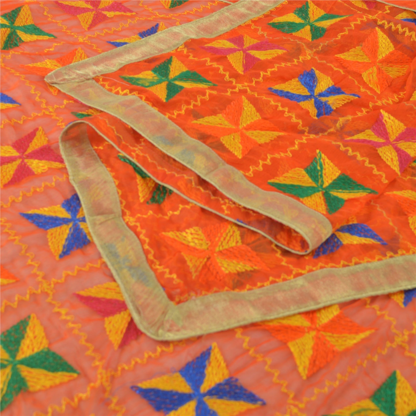 Sanskriti Vintage Dupatta Long Stole Chiffon Embroidered Bagh Phulkari Scarves