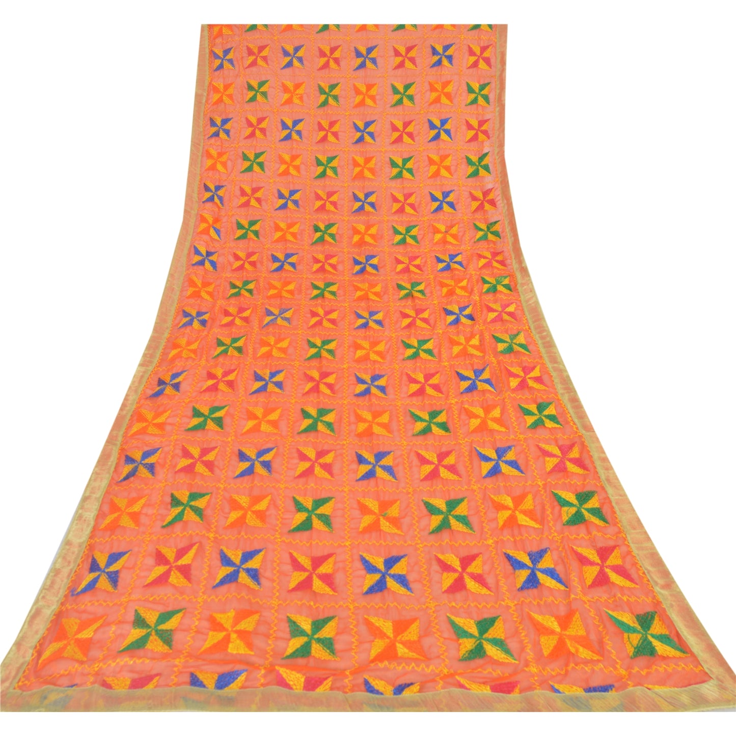 Sanskriti Vintage Dupatta Long Stole Chiffon Embroidered Bagh Phulkari Scarves