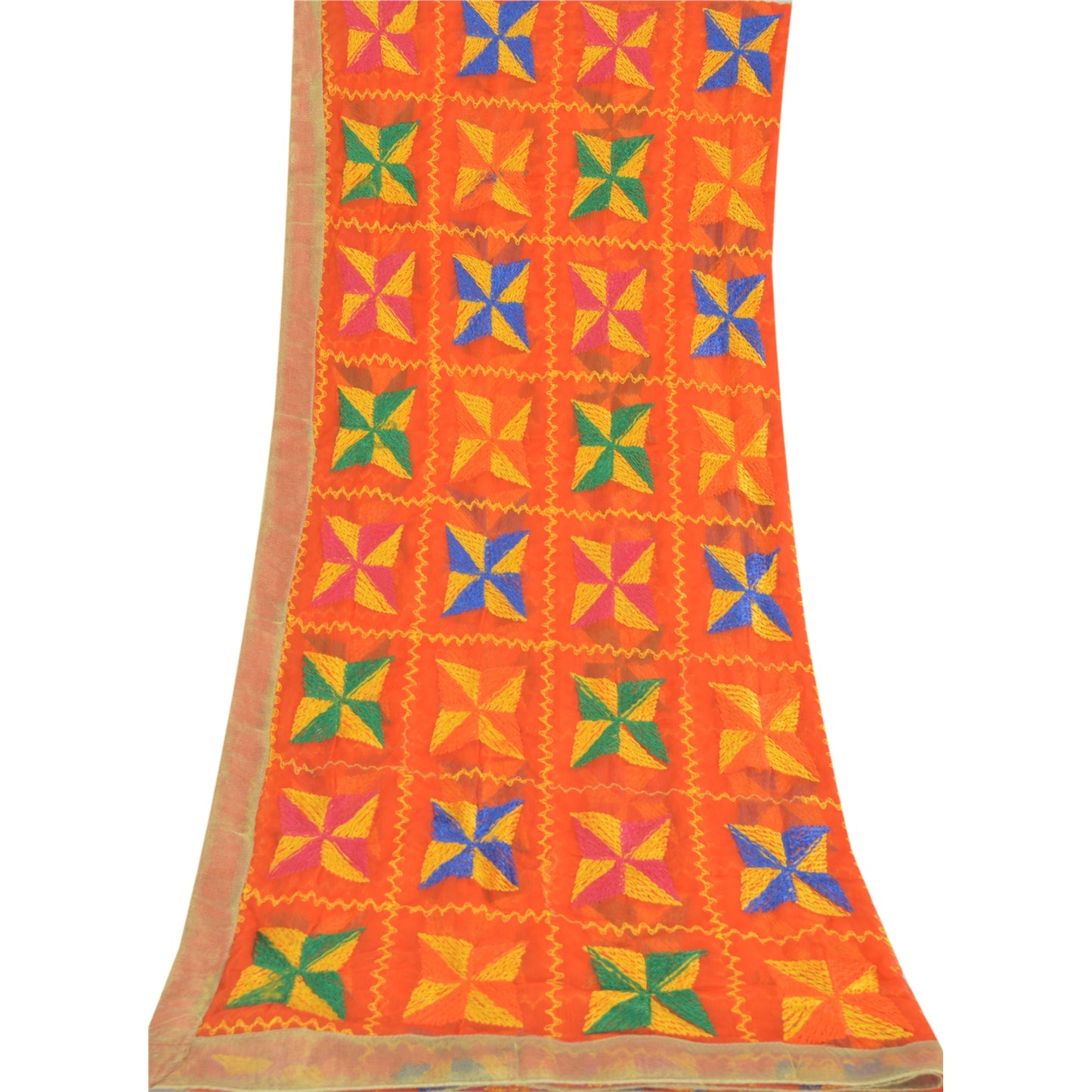 Sanskriti Vintage Dupatta Long Stole Chiffon Embroidered Bagh Phulkari Scarves