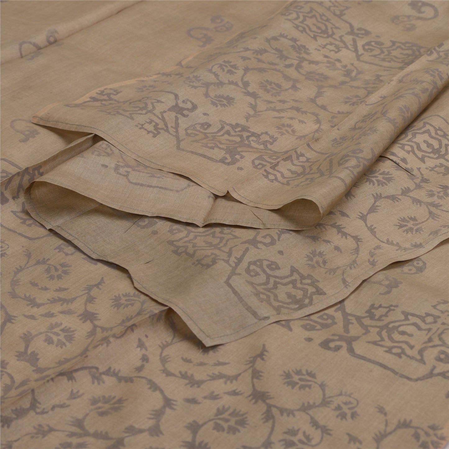 Sanskriti Vintage Dupatta Long Stole Pure Silk Olive Green Veil Paint Wrap Veil