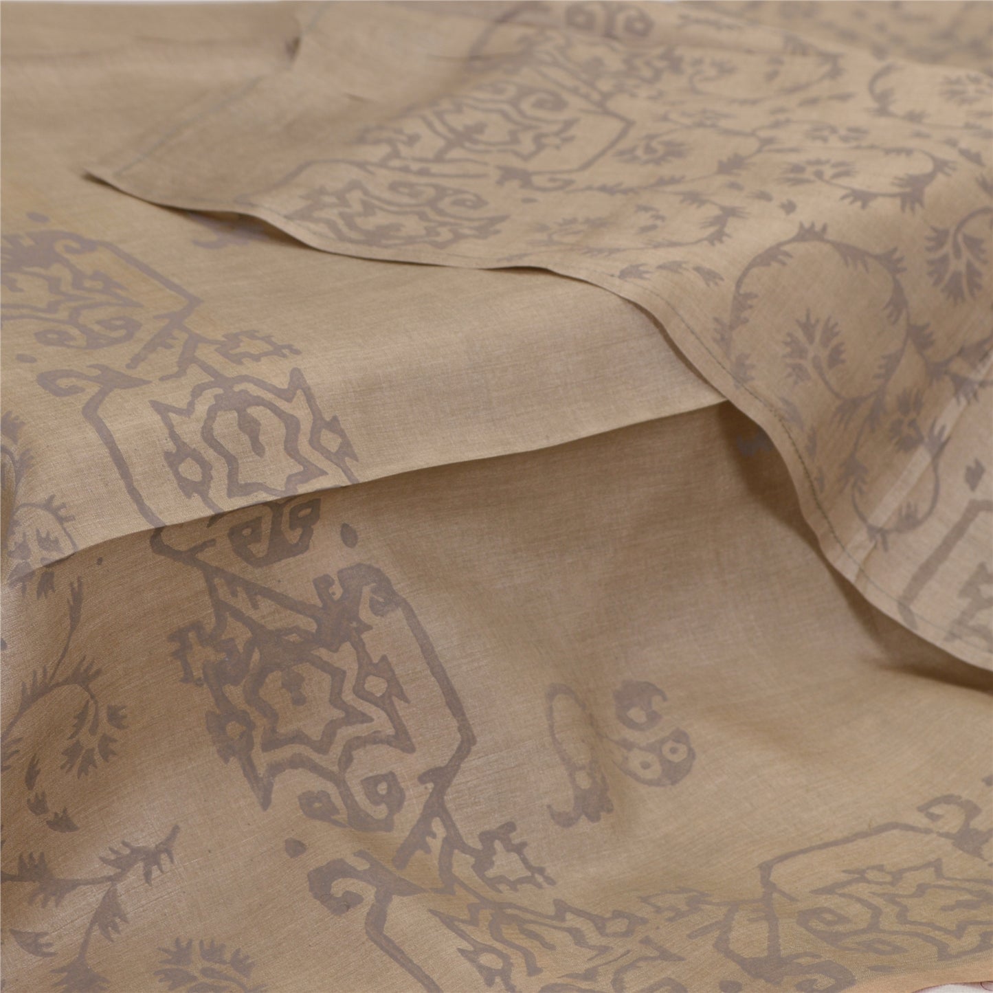 Sanskriti Vintage Dupatta Long Stole Pure Silk Olive Green Veil Paint Wrap Veil