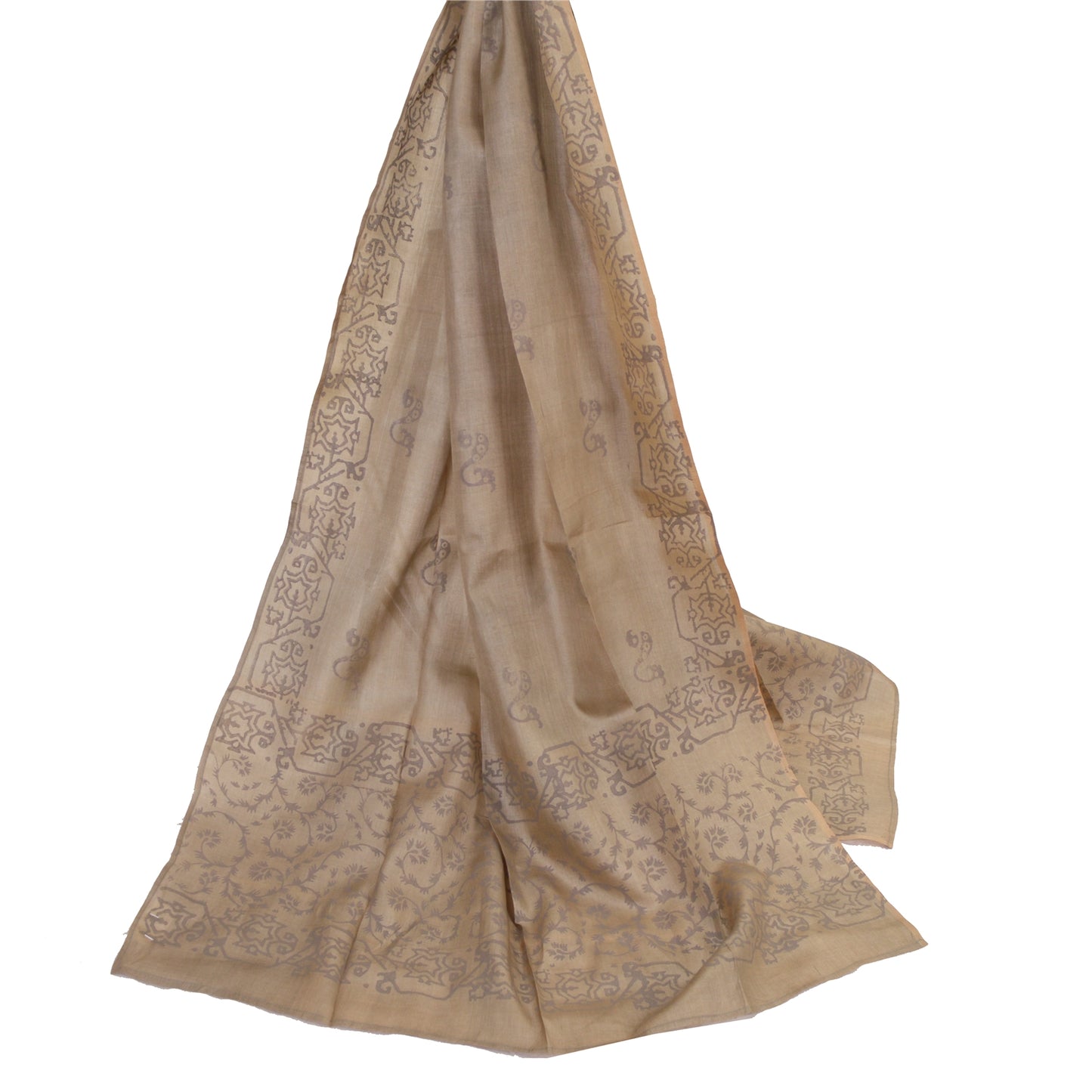 Sanskriti Vintage Dupatta Long Stole Pure Silk Olive Green Veil Paint Wrap Veil