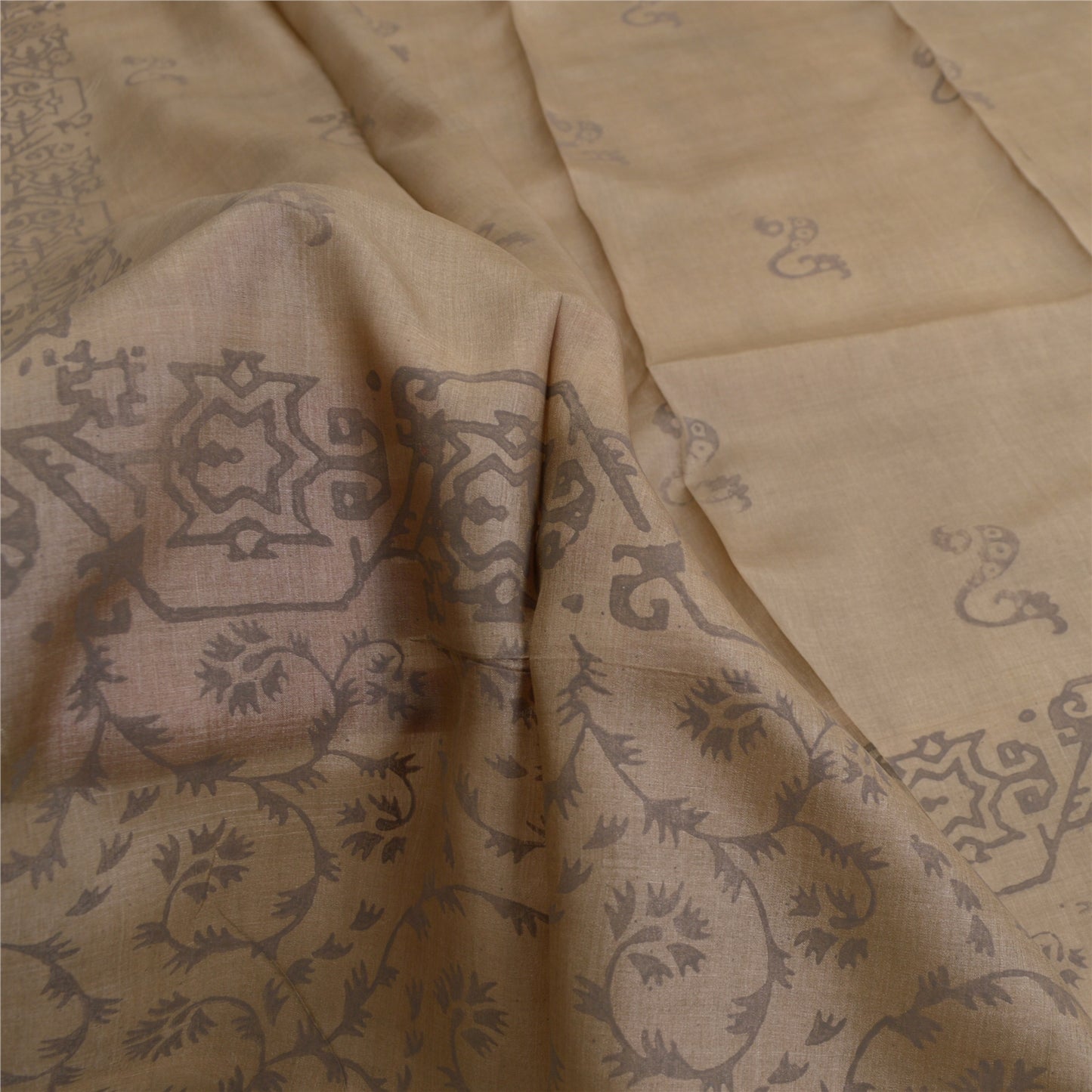 Sanskriti Vintage Dupatta Long Stole Pure Silk Olive Green Veil Paint Wrap Veil