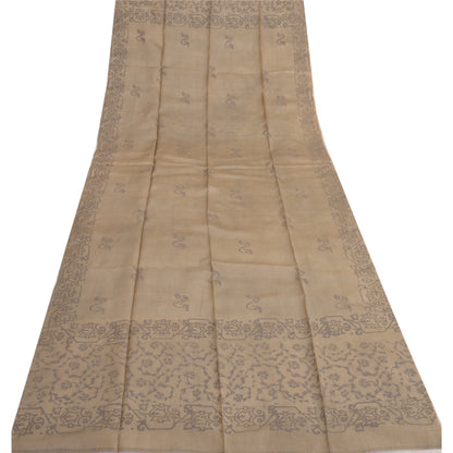 Sanskriti Vintage Dupatta Long Stole Pure Silk Olive Green Veil Paint Wrap Veil