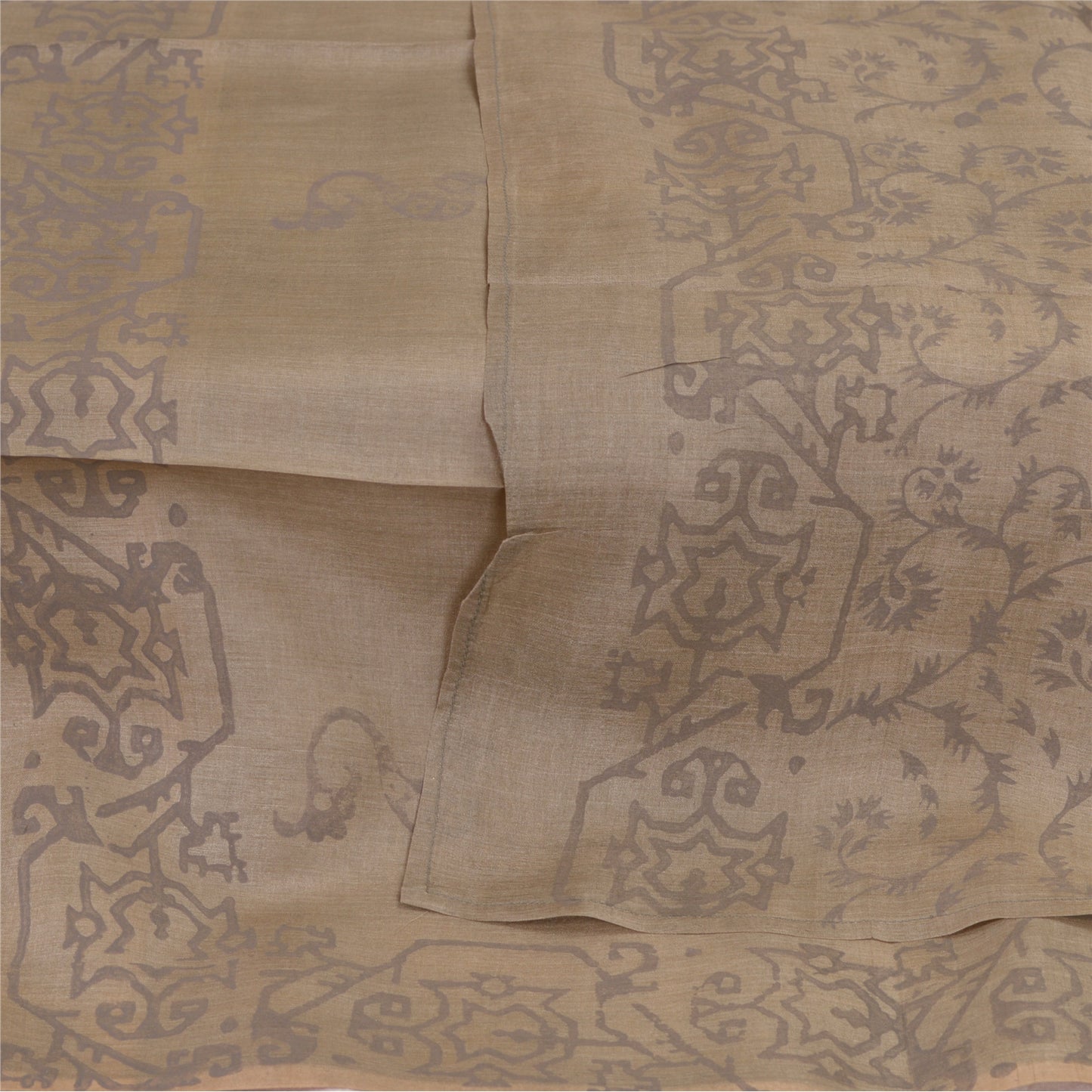 Sanskriti Vintage Dupatta Long Stole Pure Silk Olive Green Veil Paint Wrap Veil