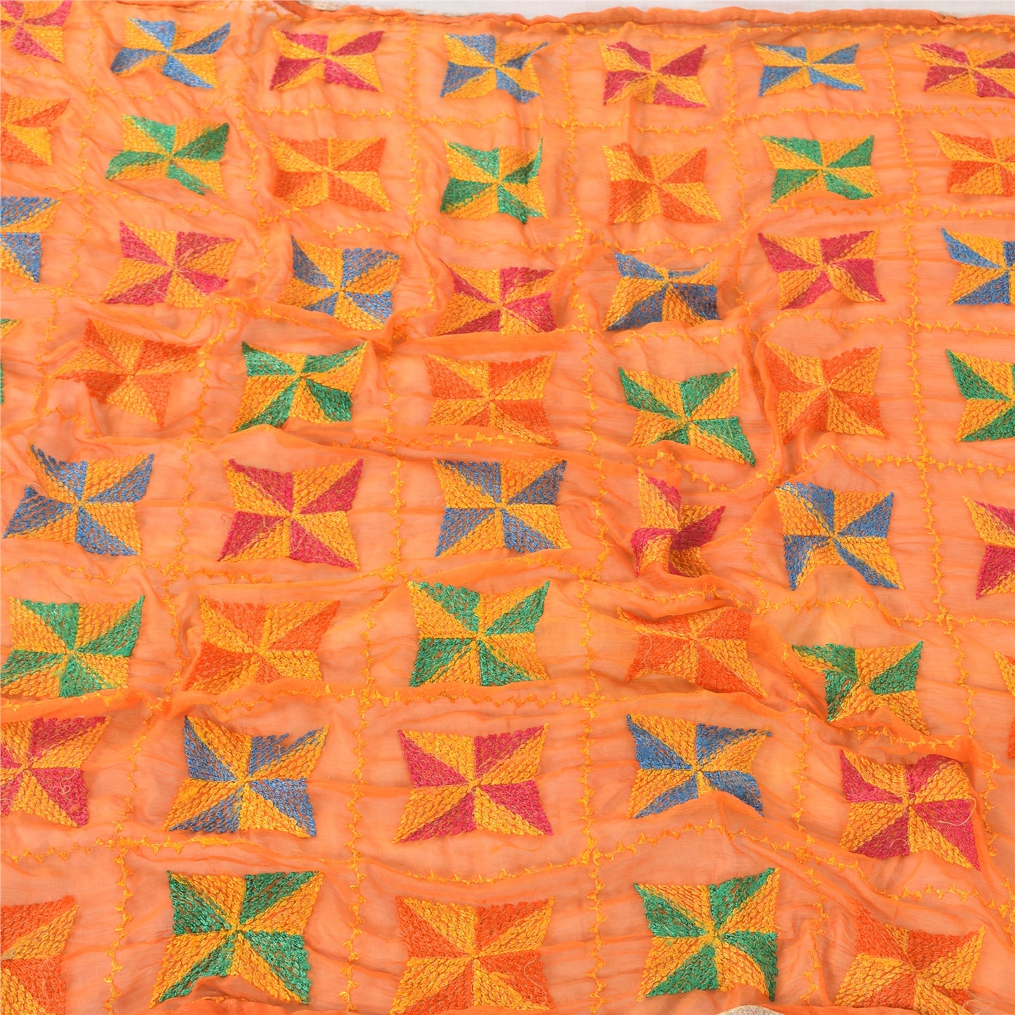 Sanskriti Vintage Dupatta Long Stole Chiffon Embroidered Bagh Phulkari Wrap Veil