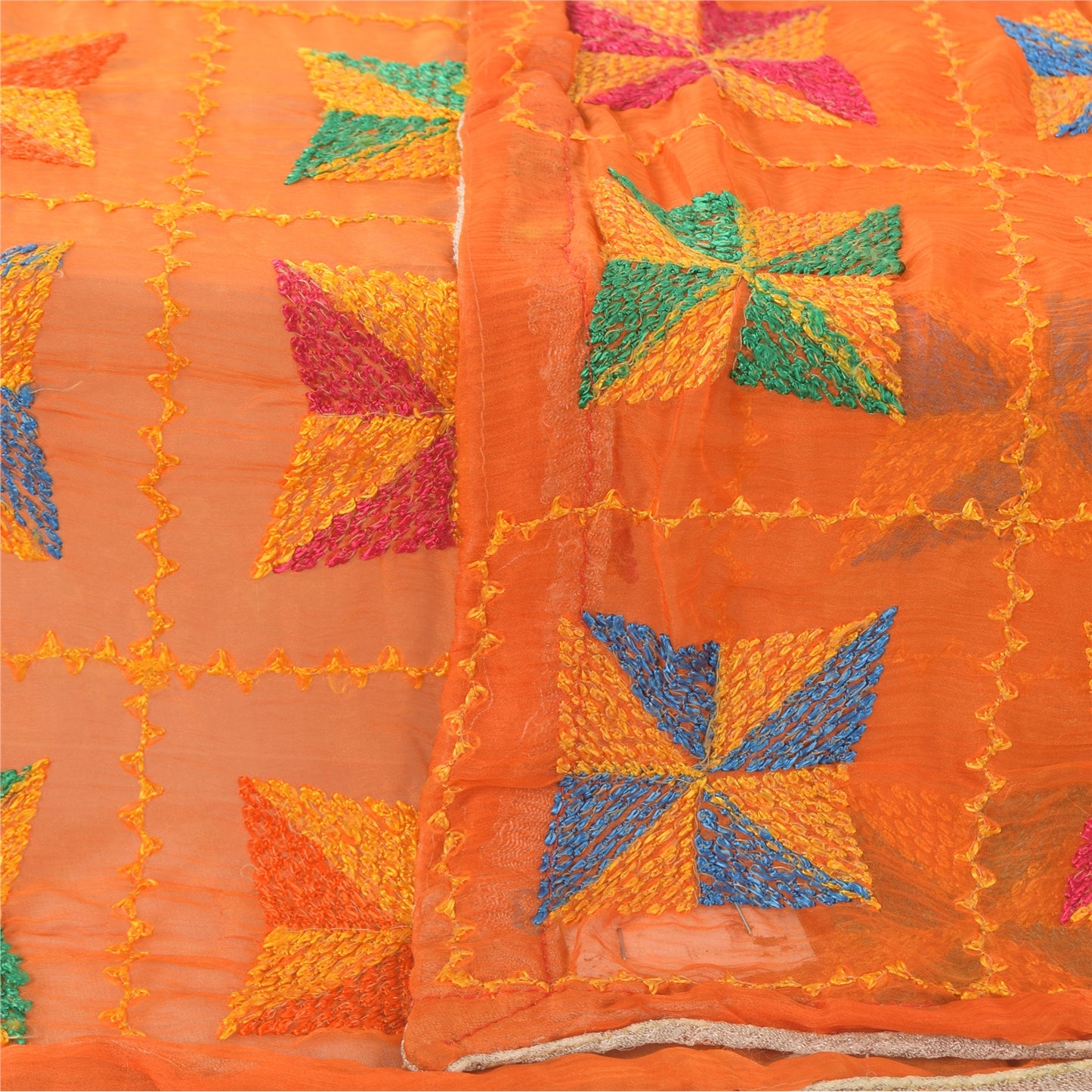 Sanskriti Vintage Dupatta Long Stole Chiffon Embroidered Bagh Phulkari Wrap Veil