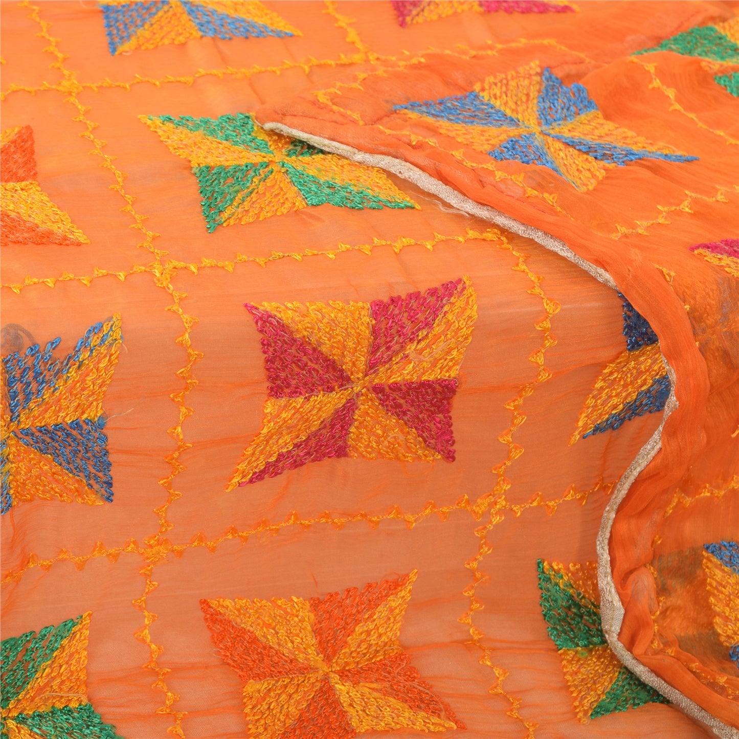Sanskriti Vintage Dupatta Long Stole Chiffon Embroidered Bagh Phulkari Wrap Veil