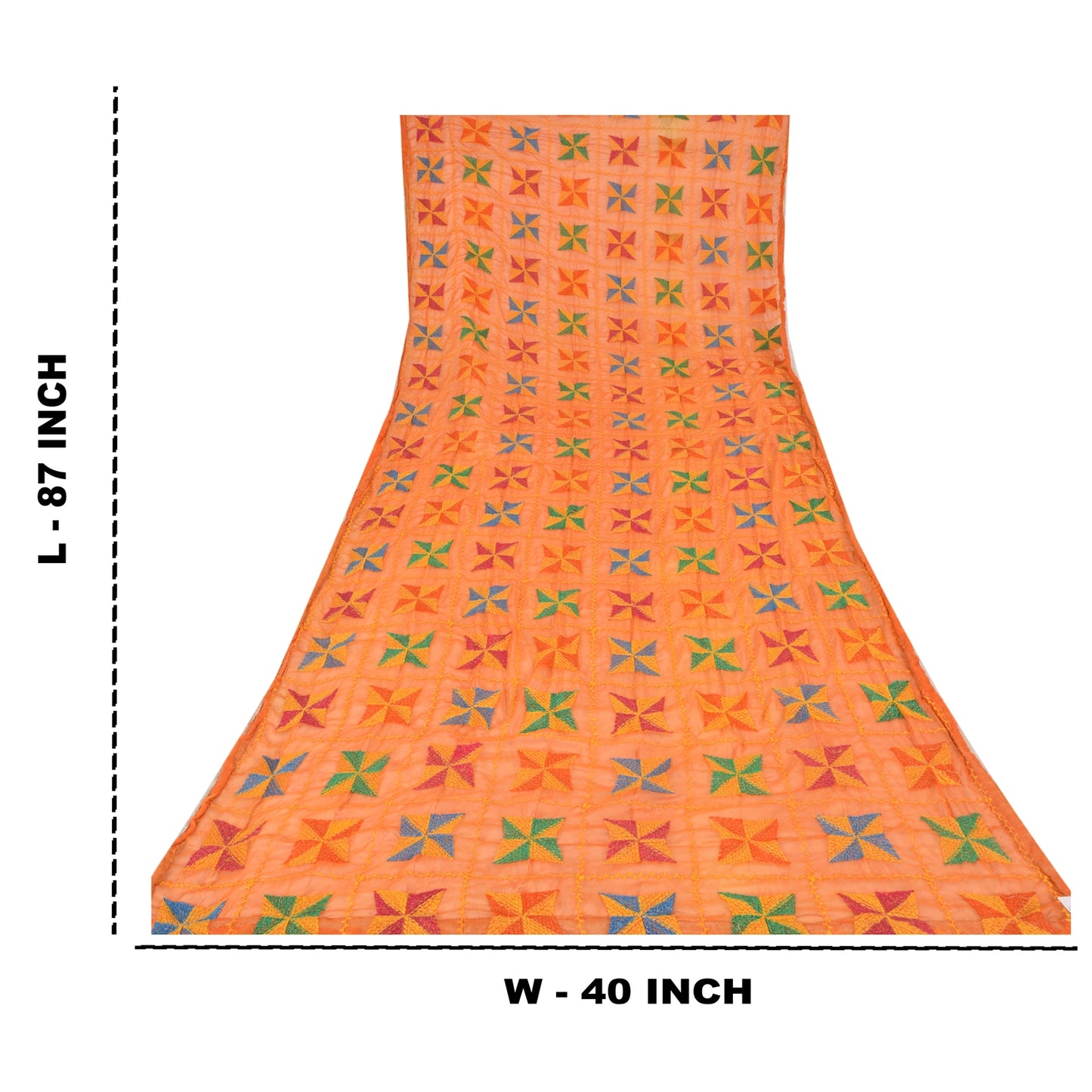 Sanskriti Vintage Dupatta Long Stole Chiffon Embroidered Bagh Phulkari Wrap Veil
