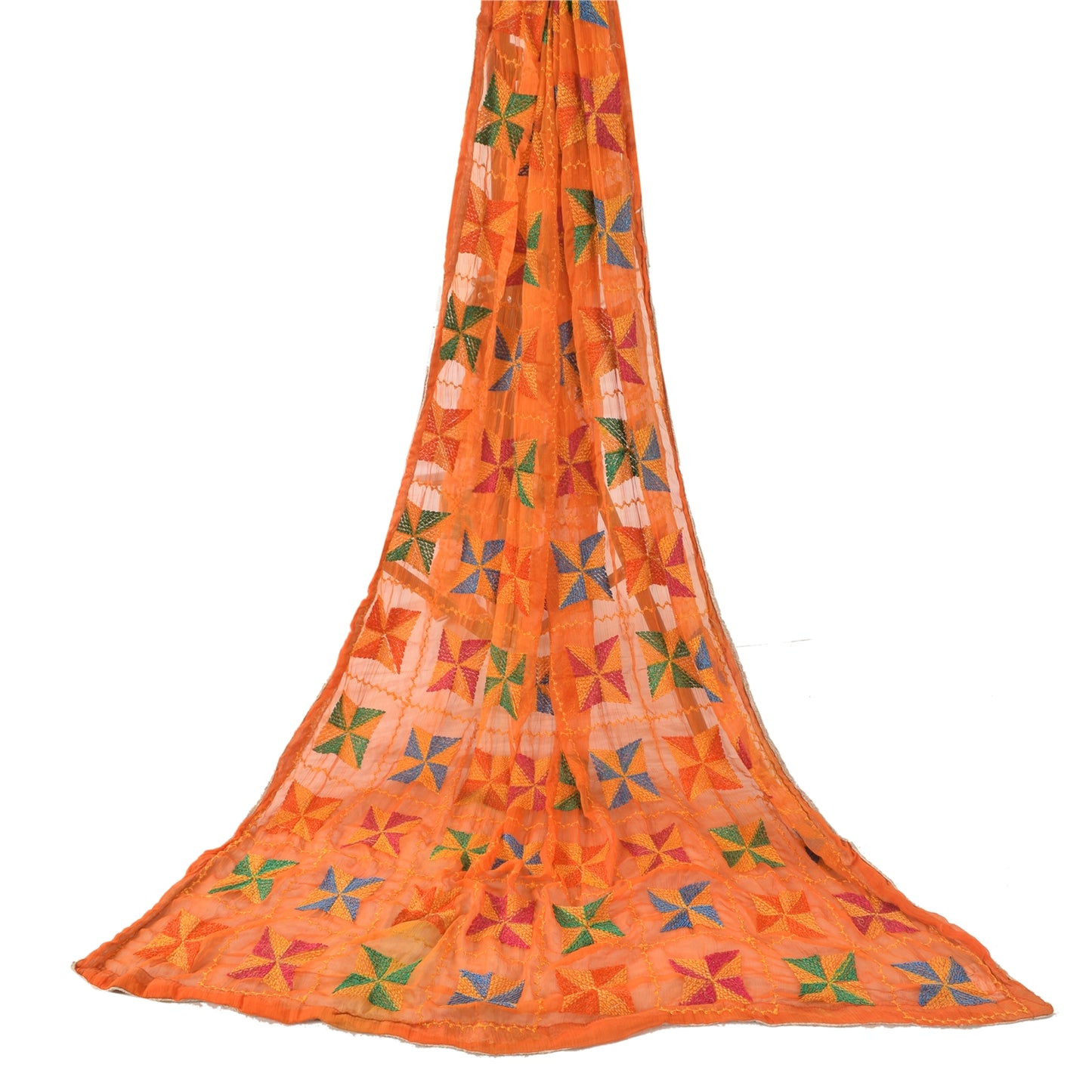 Sanskriti Vintage Dupatta Long Stole Chiffon Embroidered Bagh Phulkari Wrap Veil