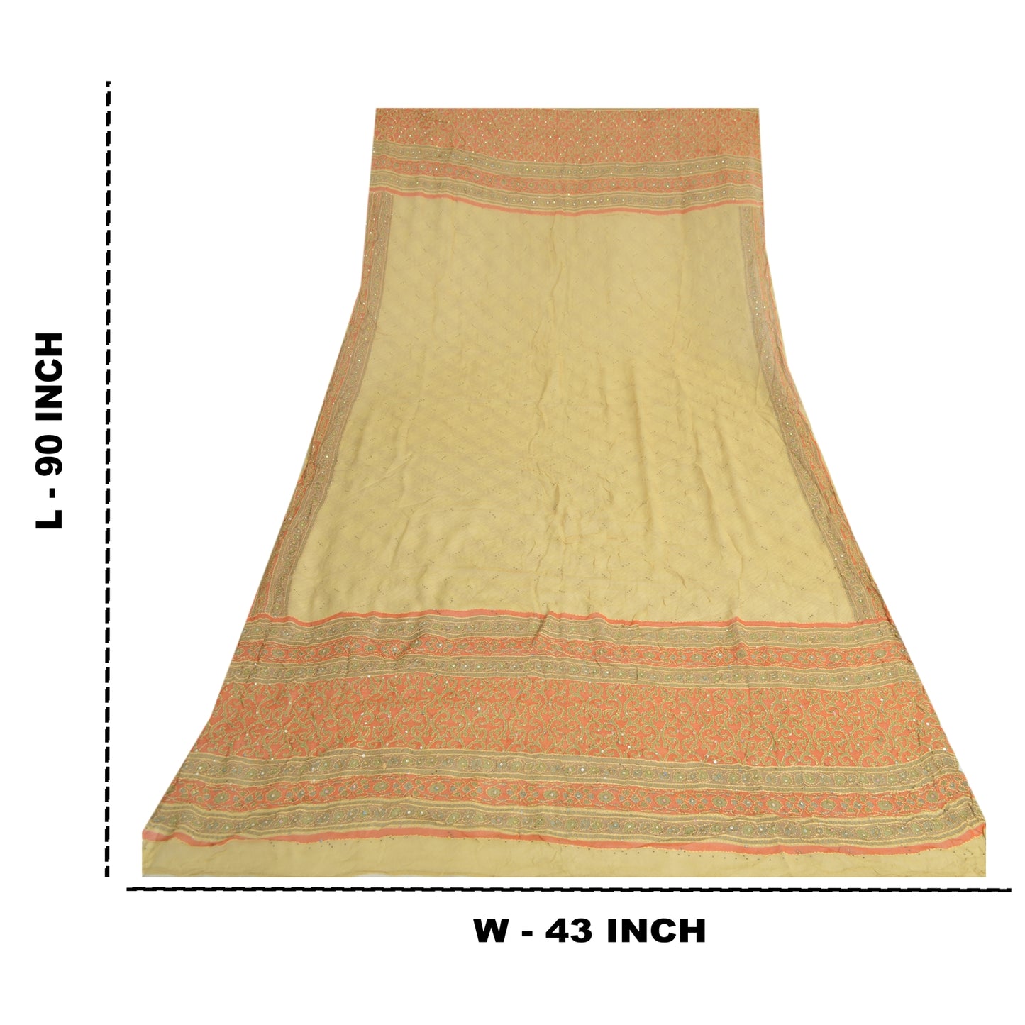 Sanskriti Vintage Dupatta Long Stole Cream Pure Georgette Handmade Kantha Veil