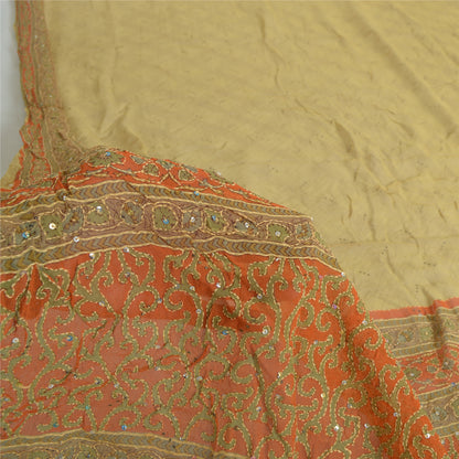 Sanskriti Vintage Dupatta Long Stole Cream Pure Georgette Handmade Kantha Veil