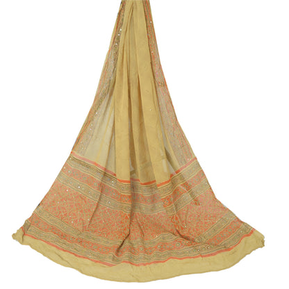 Sanskriti Vintage Dupatta Long Stole Cream Pure Georgette Handmade Kantha Veil