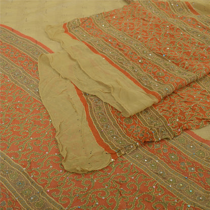 Sanskriti Vintage Dupatta Long Stole Cream Pure Georgette Handmade Kantha Veil