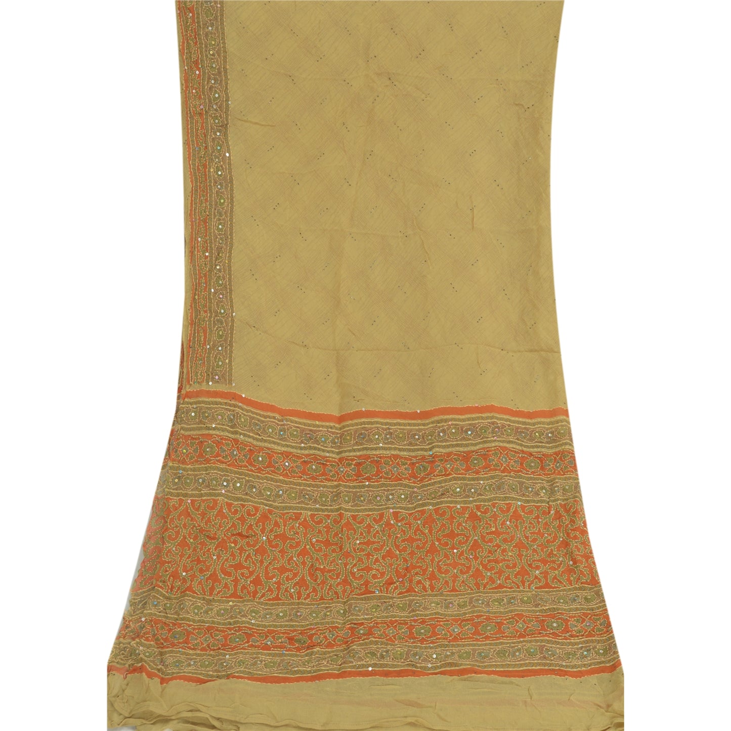Sanskriti Vintage Dupatta Long Stole Cream Pure Georgette Handmade Kantha Veil