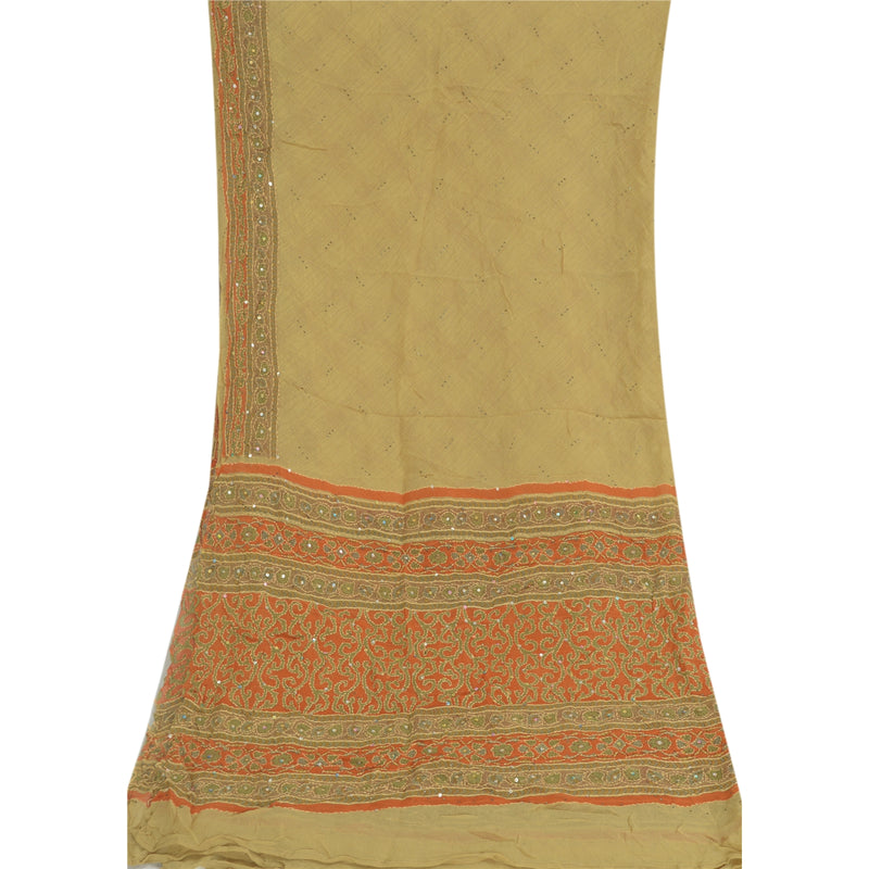 Sanskriti Vintage Dupatta Long Stole Cream Pure Georgette Handmade Kantha Veil