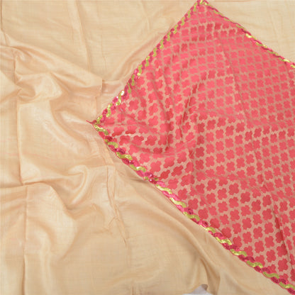 Sanskriti Vintage Dupatta Long Stole Pure Silk Cream Embroidered Patch Work Veil