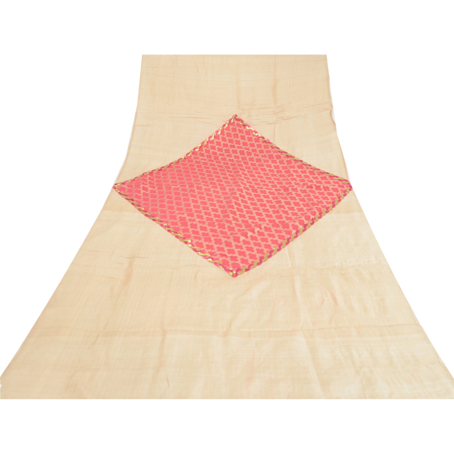 Sanskriti Vintage Dupatta Long Stole Pure Silk Cream Embroidered Patch Work Veil
